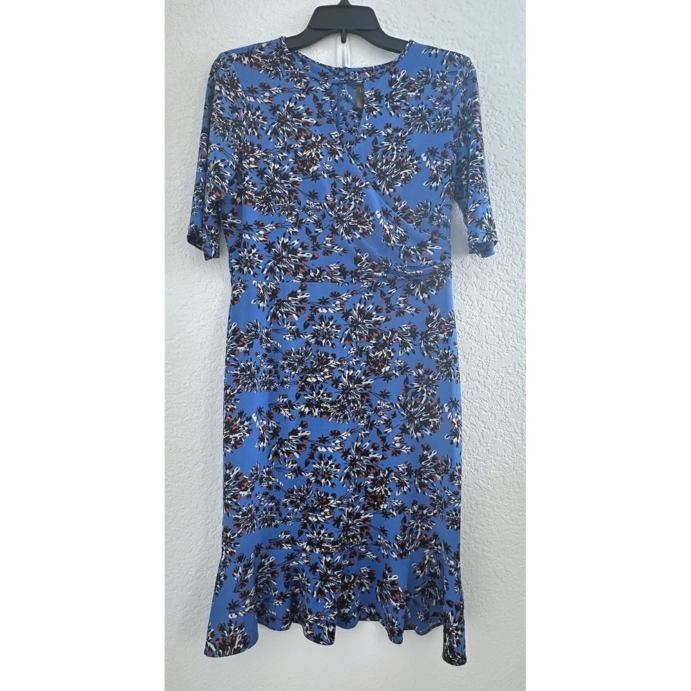 Taylor Shift Floral Crossover Flounce Dress Womens 10 Blue‎ Office Wedding